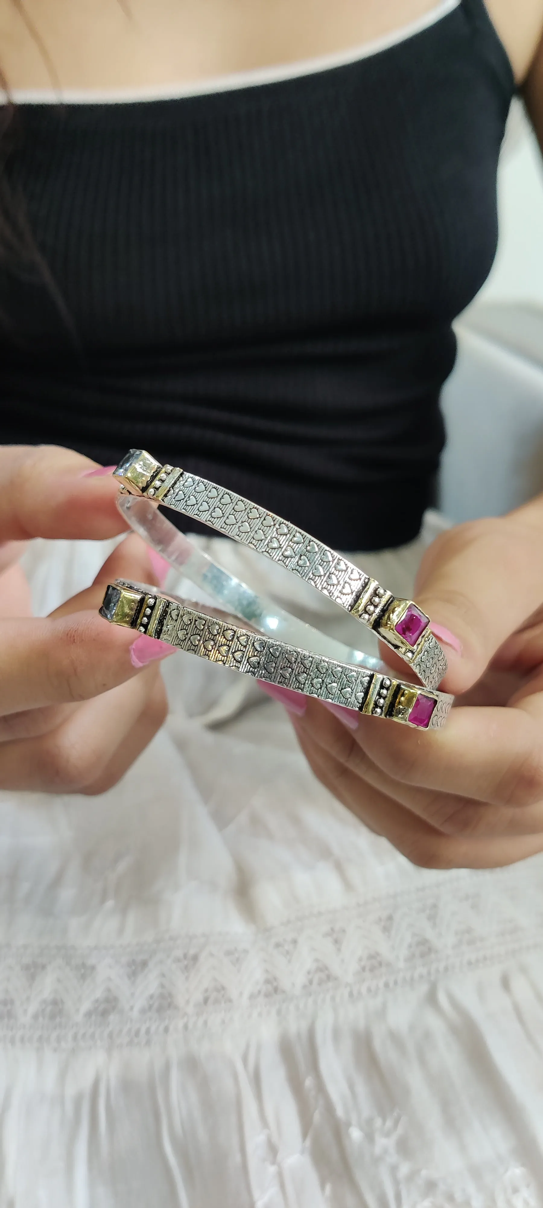 Exquisite Carved Cut Stone Bangles