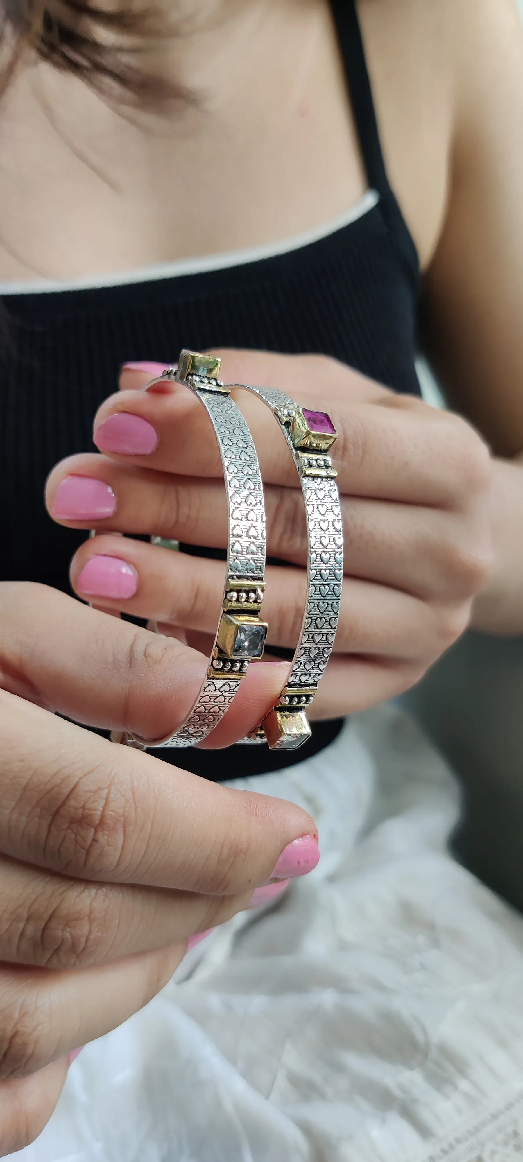 Exquisite Carved Cut Stone Bangles