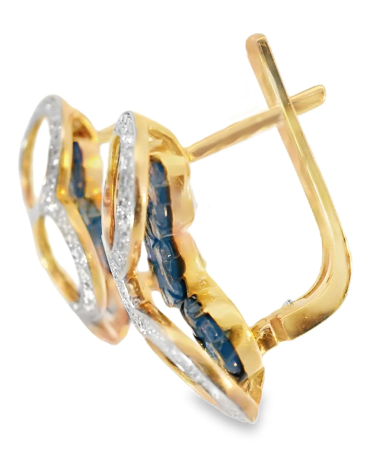 Fabulous 14K Pink Rose Gold Diamond Sapphire Circle Huggie Earrings