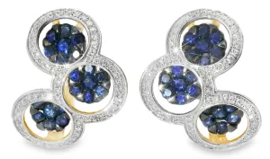 Fabulous 14K Pink Rose Gold Diamond Sapphire Circle Huggie Earrings