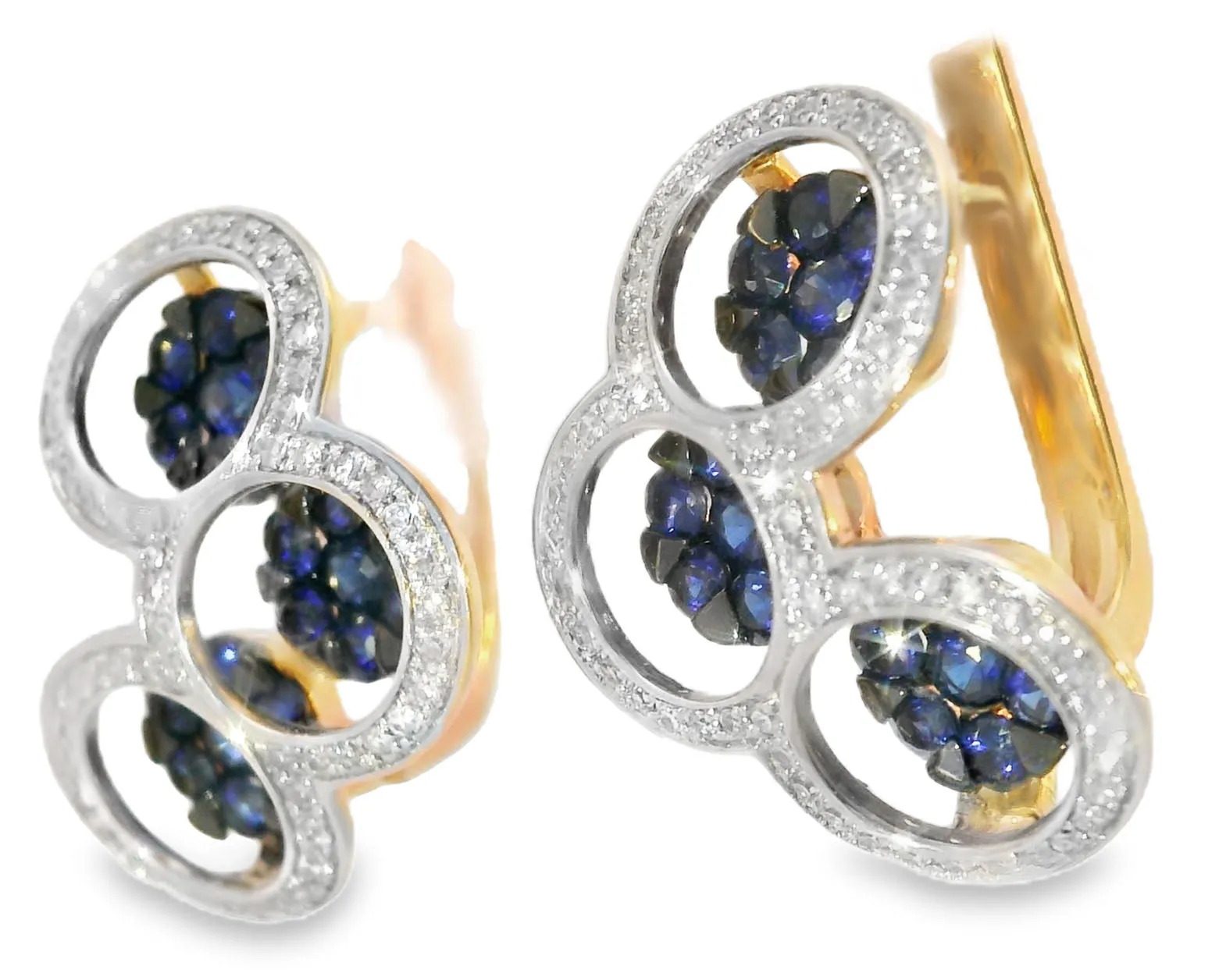 Fabulous 14K Pink Rose Gold Diamond Sapphire Circle Huggie Earrings