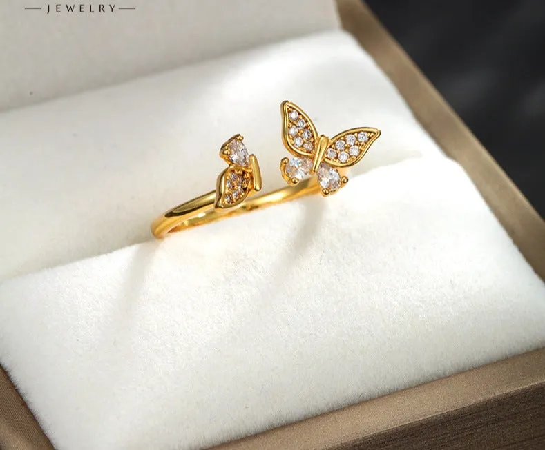 Fashion fairy butterfly index finger ring niche design high-end light luxury zirconium personalized ring