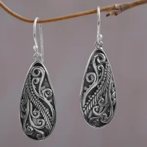 Fern Drops Sterling Silver Dangle Earrings Handmade in Indonesia