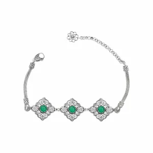 Filigree Art Sterling Silver Emerald Gemstone Woman Adjustable Link Bracelet