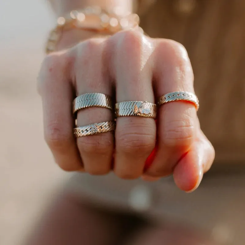 FINAL SALE MONTAGUE GOLD HERRINGBONE AND SOLITAIRE RING - JOY DRAVECKY