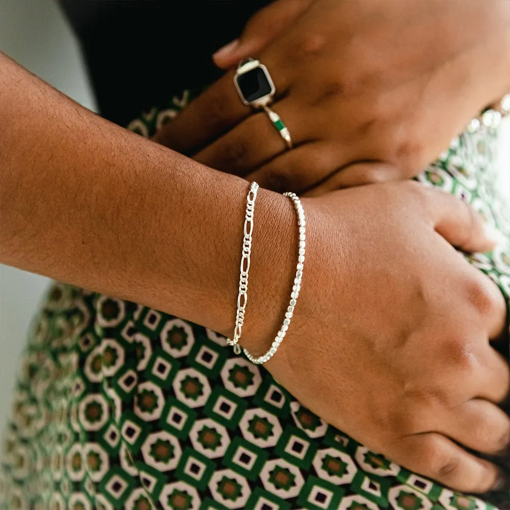Fine Figaro Chain Bracelet Sterling Silver