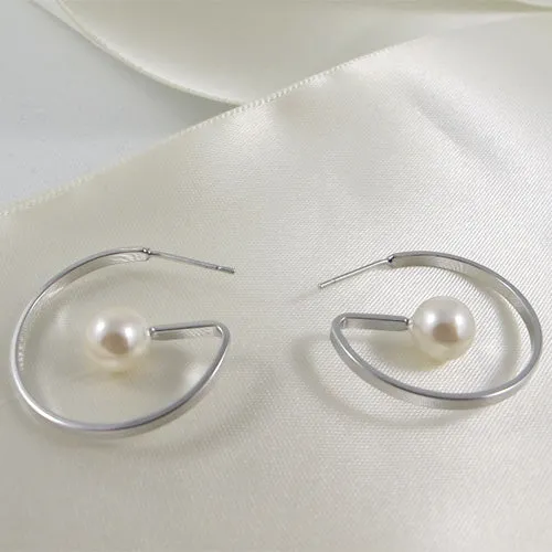 Floating Pearl Hoop Earrings