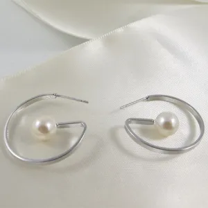 Floating Pearl Hoop Earrings