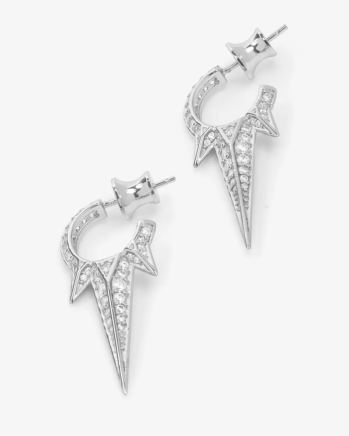 Gabriella Pavé Triple Spike Earrings - Silver|White Diamondettes