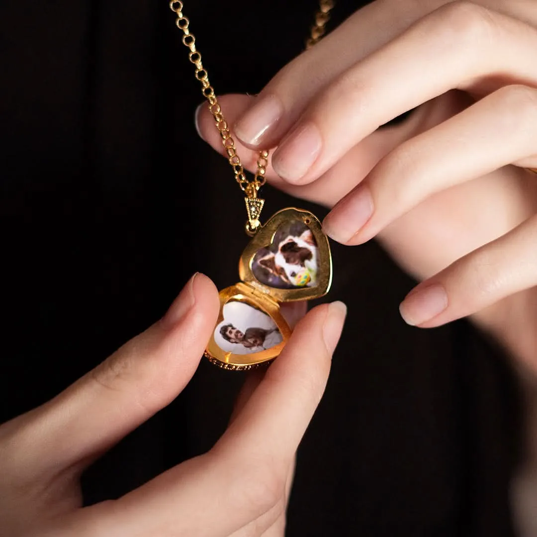 Garnet Vintage Heart Locket | Gold