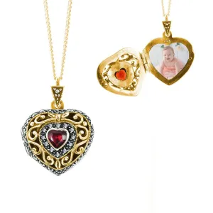Garnet Vintage Heart Locket | Gold