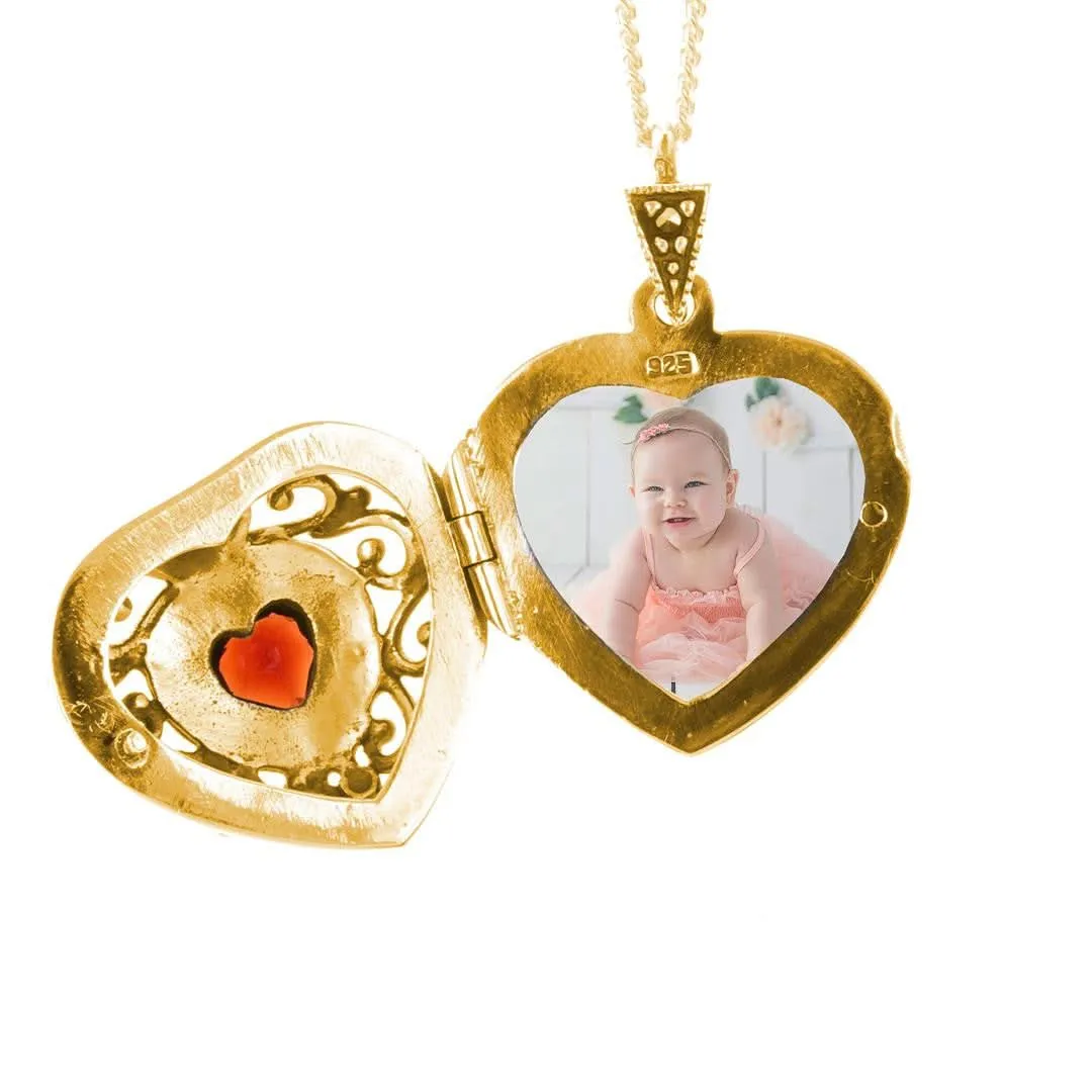Garnet Vintage Heart Locket | Gold