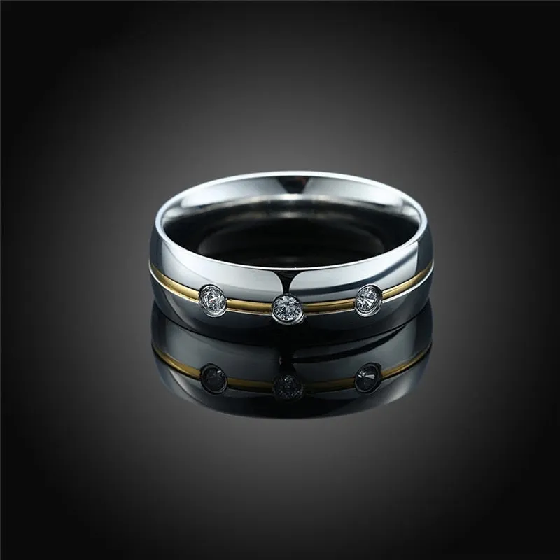 Gold and Silver Cubic Zirconia Stainless Steel Wedding Ring Set