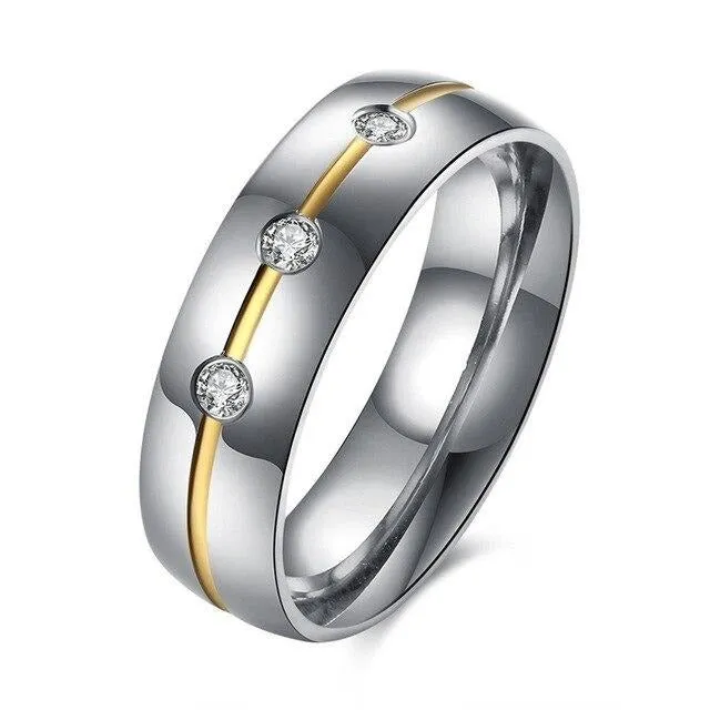 Gold and Silver Cubic Zirconia Stainless Steel Wedding Ring Set