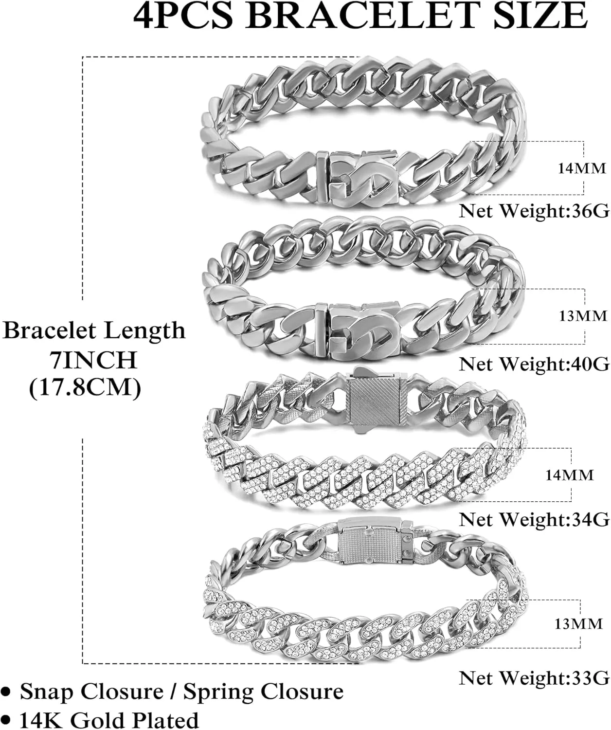 Gold Bracelets for Women, Gold Plated Cuban Link Chain Bracelet Pack Layered Metal Link Bracelet Set Fashion Jewelry for Women Set