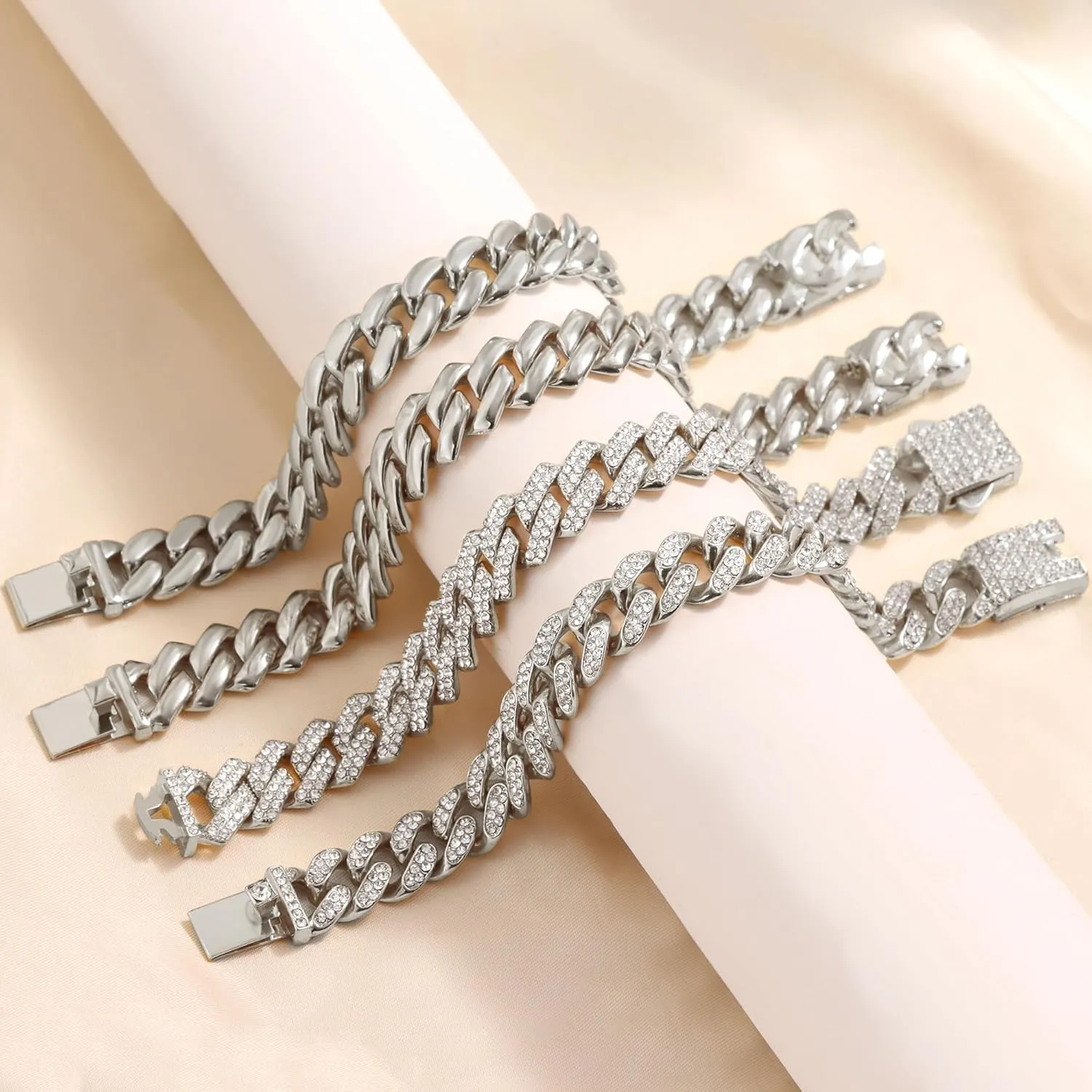 Gold Bracelets for Women, Gold Plated Cuban Link Chain Bracelet Pack Layered Metal Link Bracelet Set Fashion Jewelry for Women Set