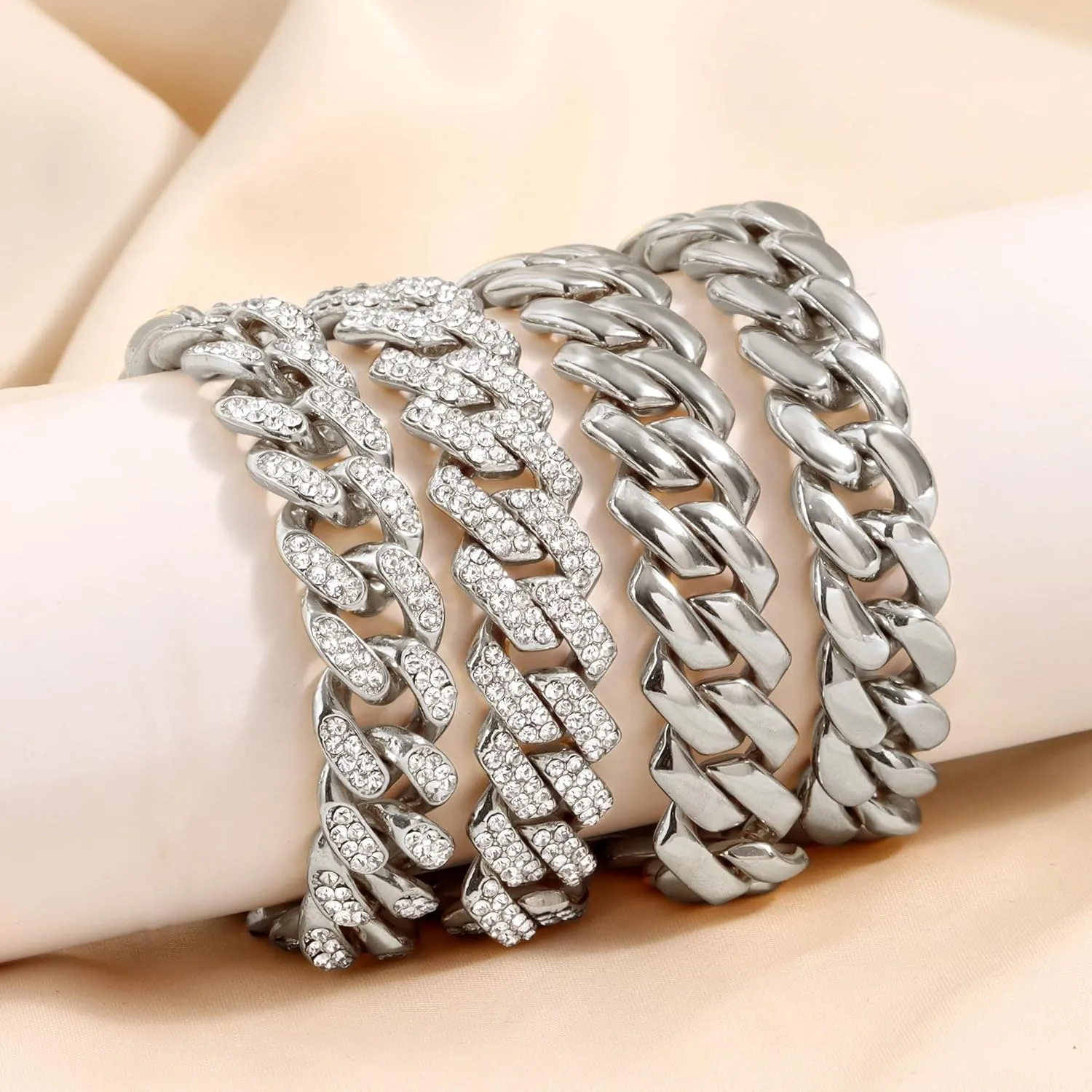 Gold Bracelets for Women, Gold Plated Cuban Link Chain Bracelet Pack Layered Metal Link Bracelet Set Fashion Jewelry for Women Set