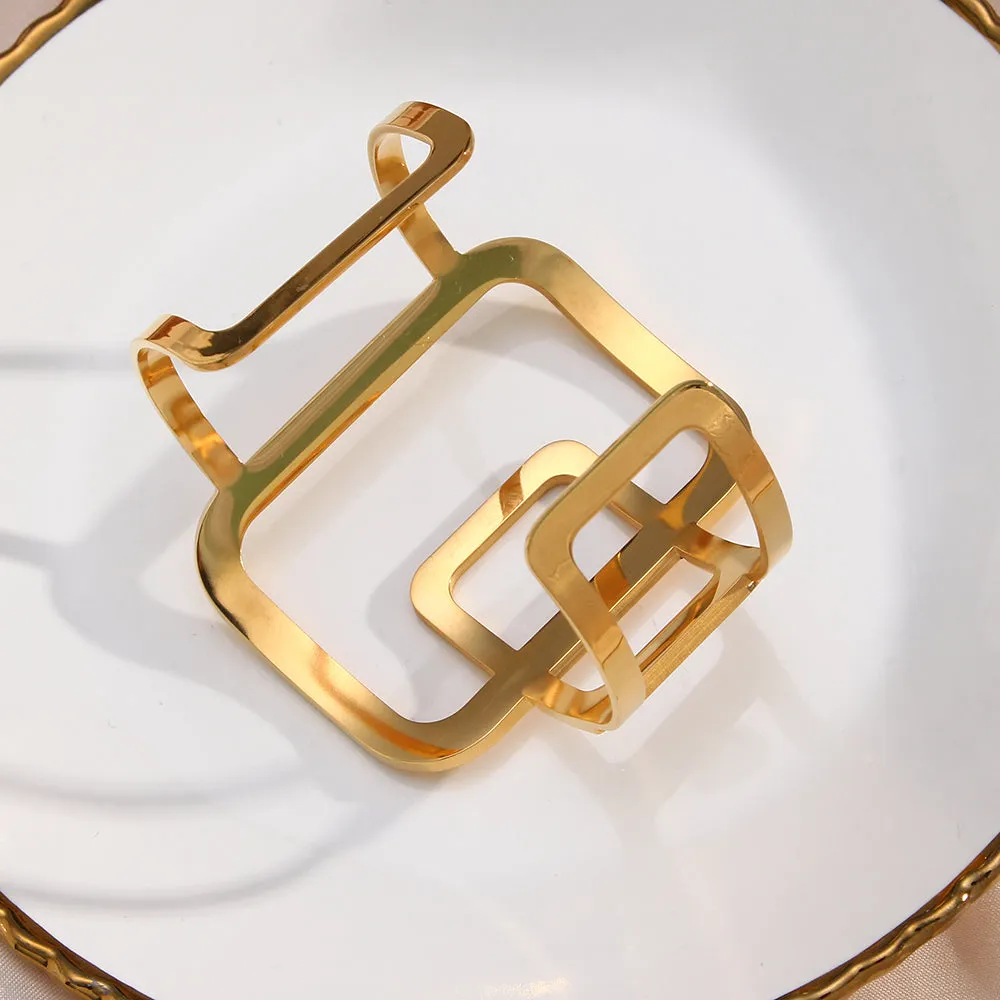 Gold Geometric Square Cuff Bangles