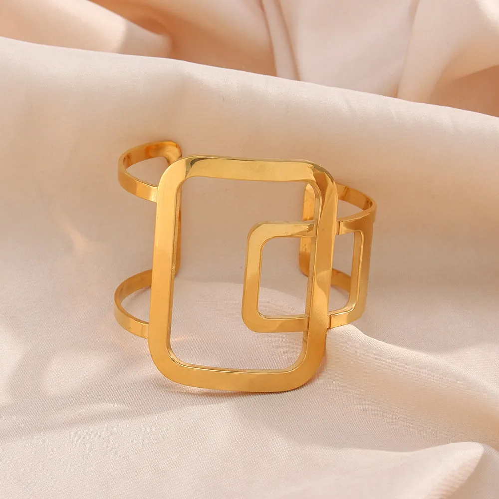 Gold Geometric Square Cuff Bangles