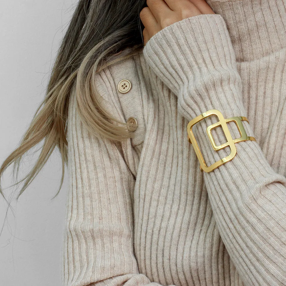 Gold Geometric Square Cuff Bangles