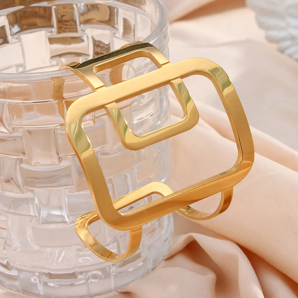 Gold Geometric Square Cuff Bangles