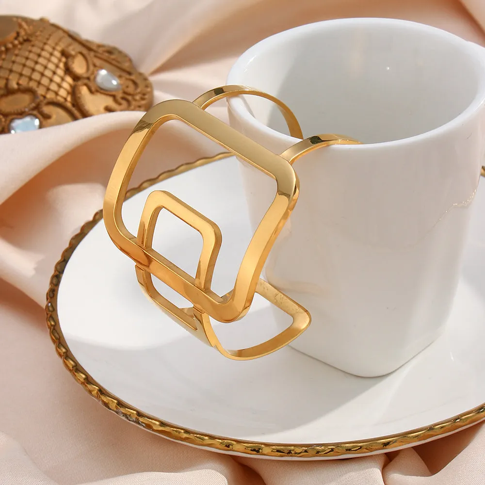 Gold Geometric Square Cuff Bangles