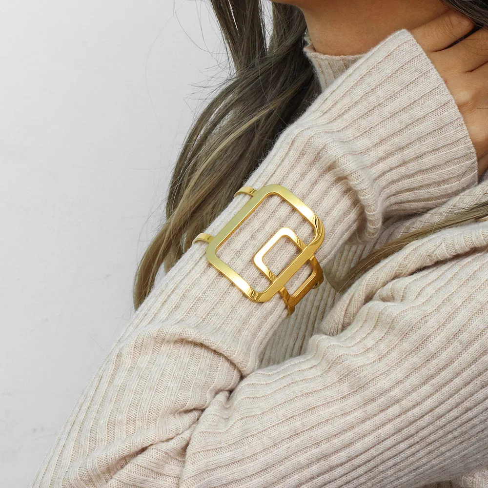 Gold Geometric Square Cuff Bangles