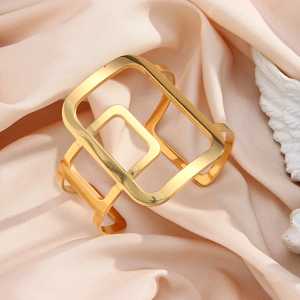 Gold Geometric Square Cuff Bangles