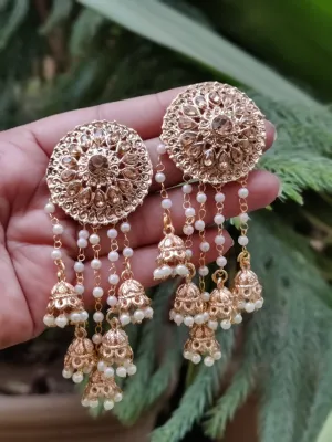 Gold Plated Bahubali Pearl Dangler Earrings Traditional Stylish Fancy Earrings For Women & Girls.