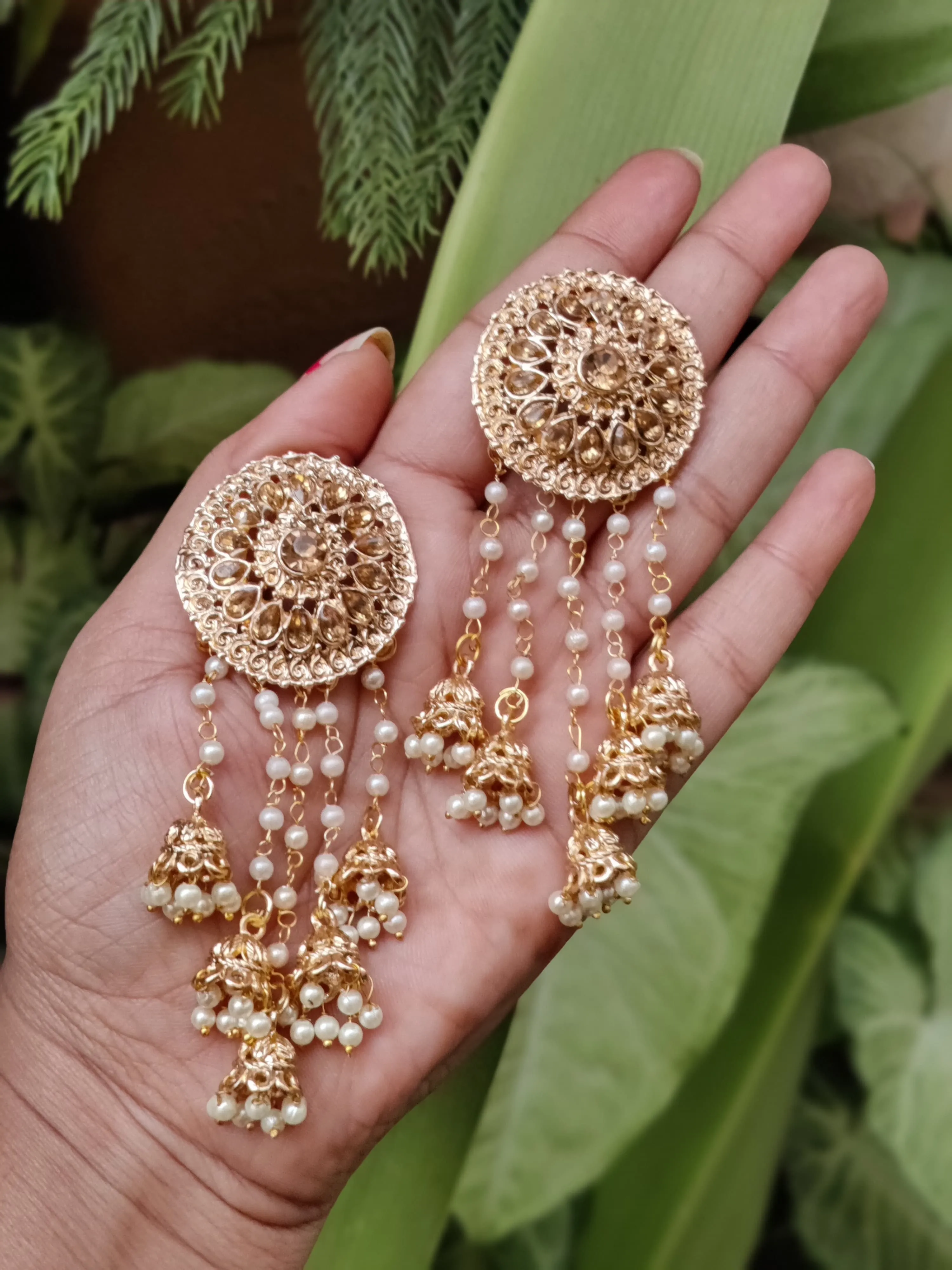 Gold Plated Bahubali Pearl Dangler Earrings Traditional Stylish Fancy Earrings For Women & Girls.