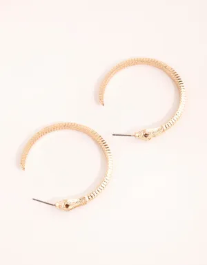 Gold Textured Snake Hoop Earrings
