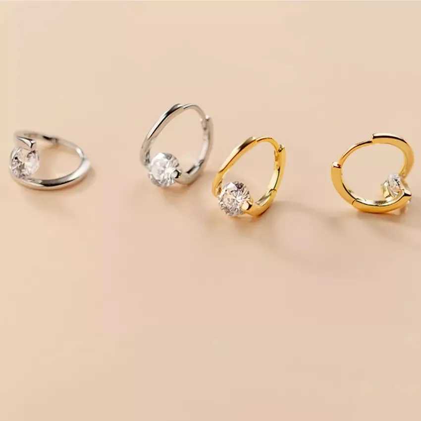 Gold Twist CZ Circle Hoop Huggie Earrings