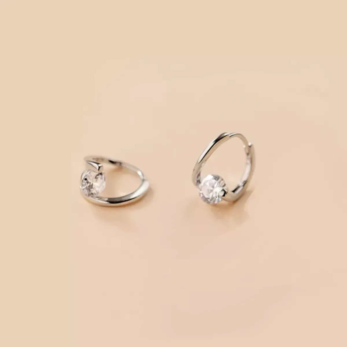 Gold Twist CZ Circle Hoop Huggie Earrings