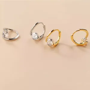 Gold Twist CZ Circle Hoop Huggie Earrings