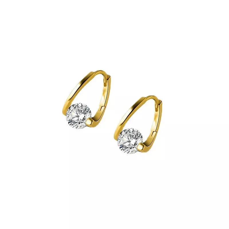 Gold Twist CZ Circle Hoop Huggie Earrings