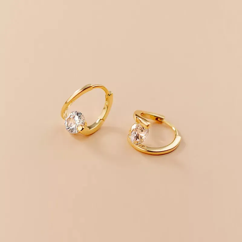 Gold Twist CZ Circle Hoop Huggie Earrings
