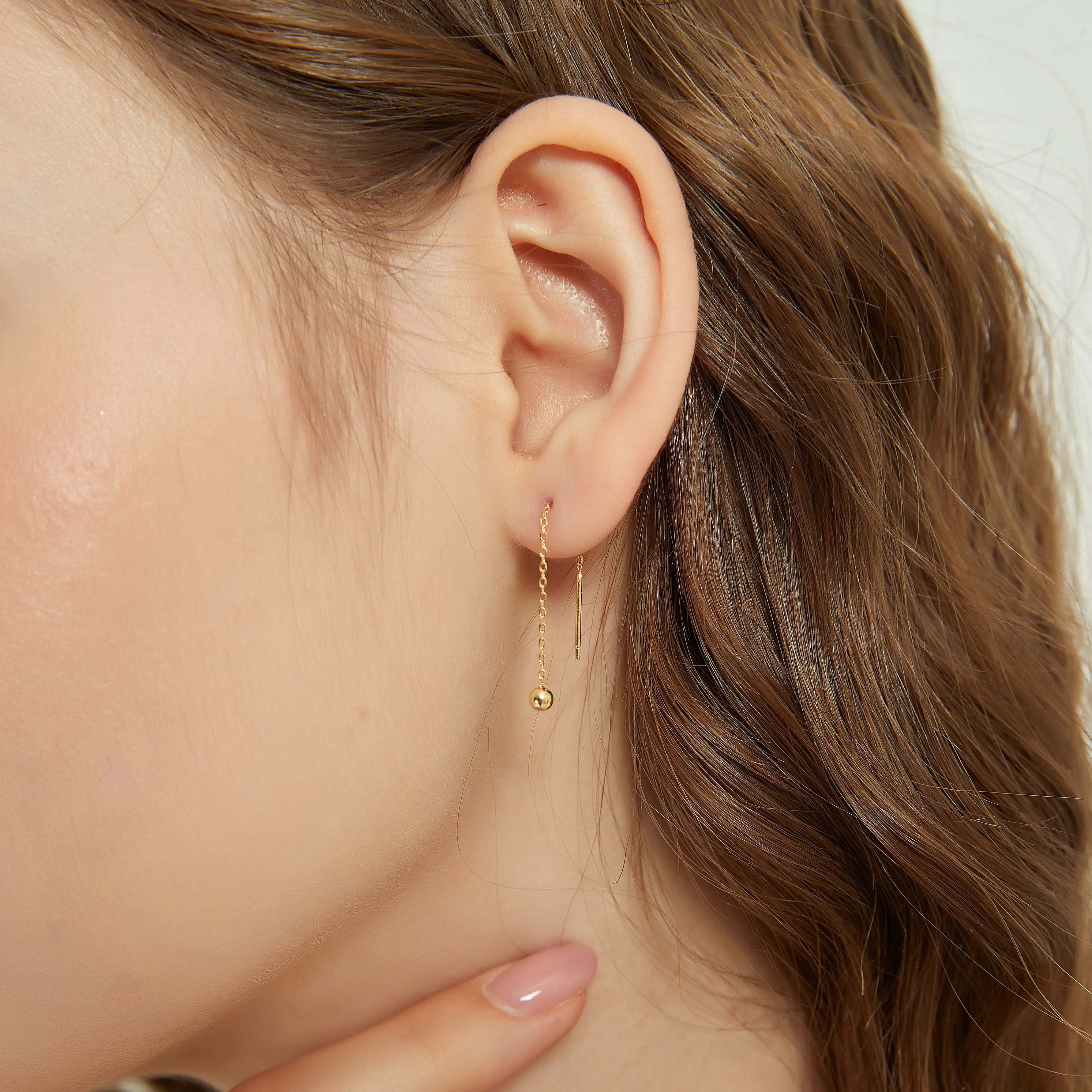 Gold Vermeil Morgan gold ball threader earrings