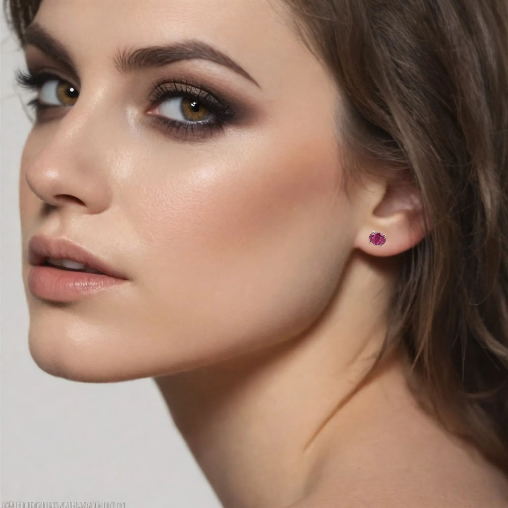 Golden Ruby Oval Studs Earrings