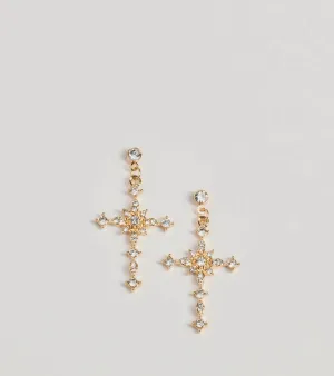 Graceful Charm Cross Rhinestone Earrings