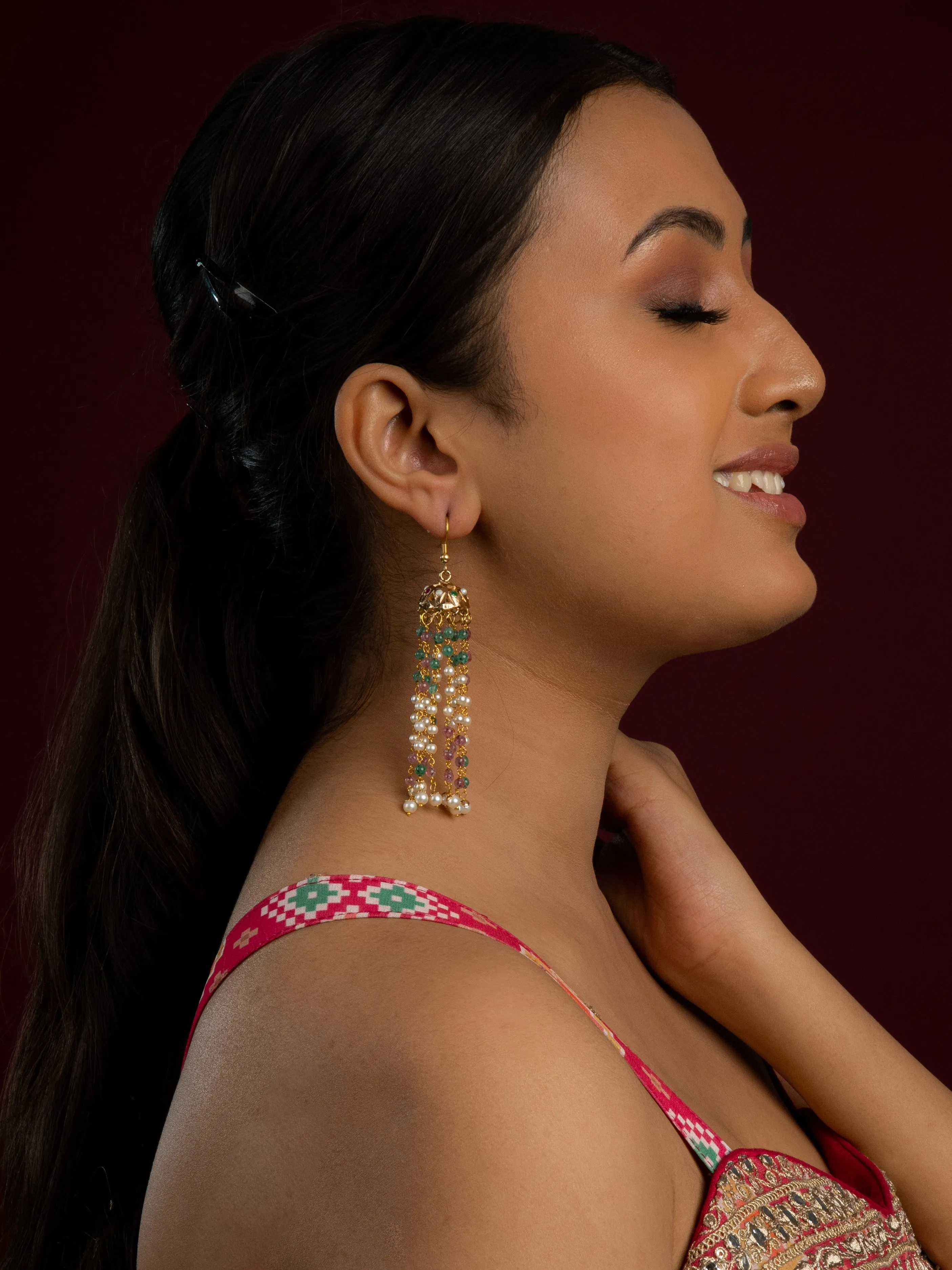 Graceful Multilayer Multicolour Jadau Jhumka