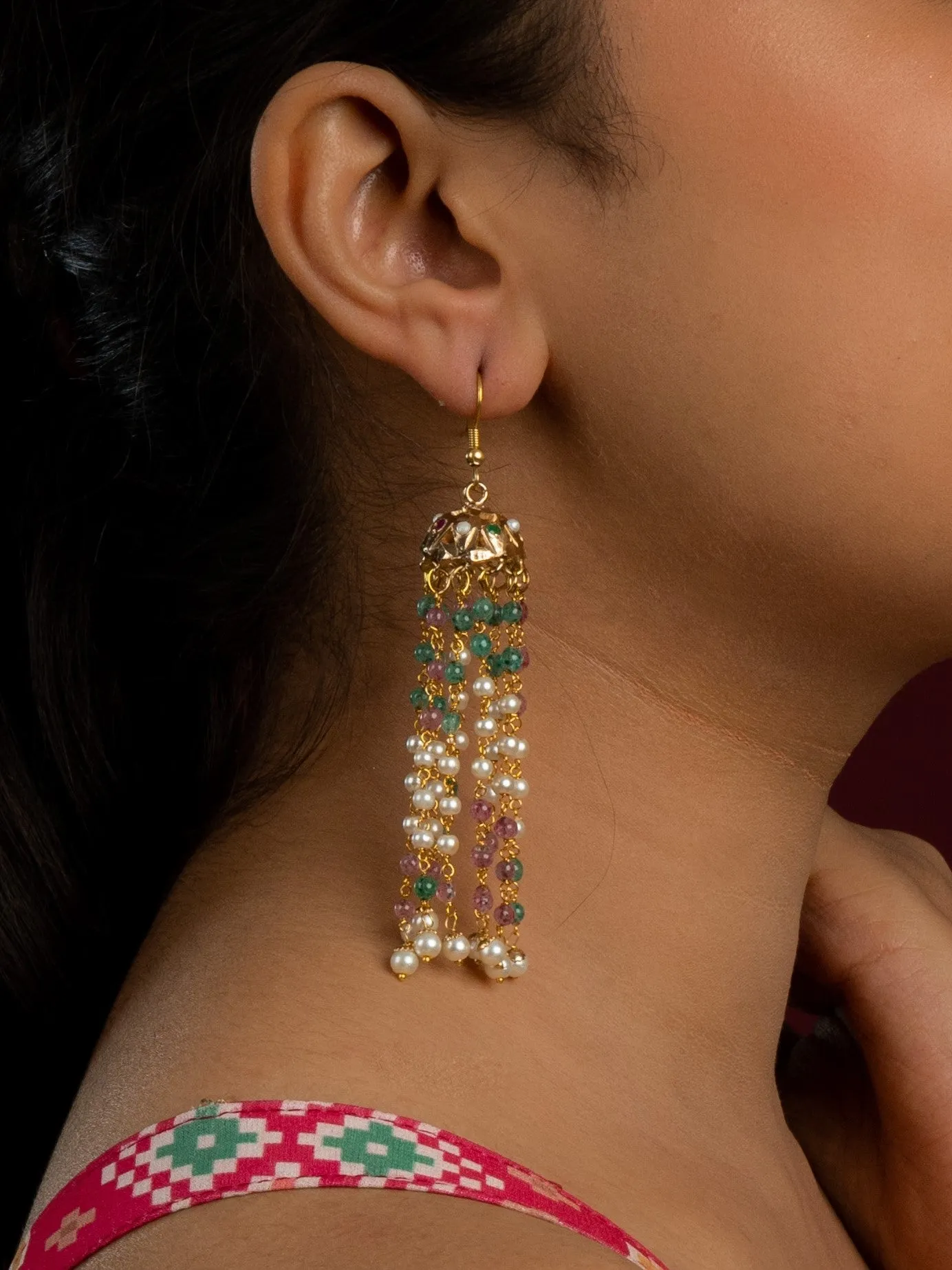 Graceful Multilayer Multicolour Jadau Jhumka