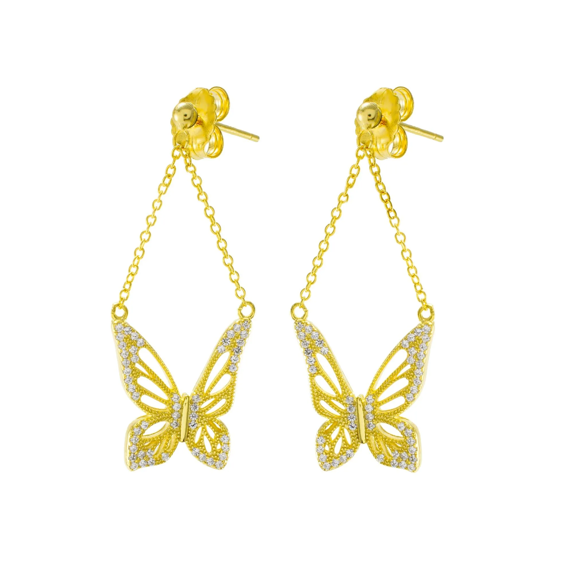 Graceful Spirit Butterfly Earrings, White Rhodium with CZ Diamond Pave