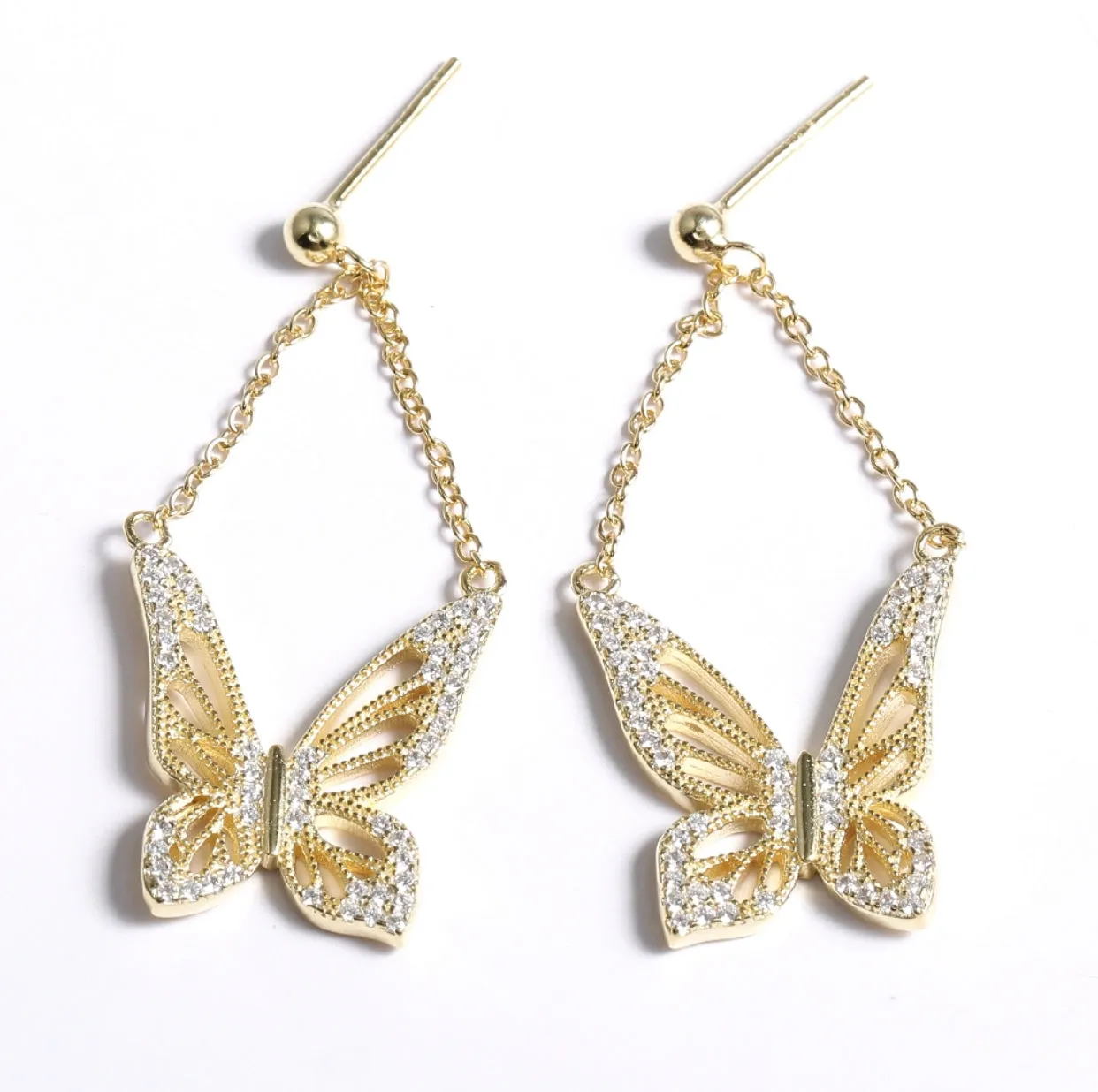 Graceful Spirit Butterfly Earrings, White Rhodium with CZ Diamond Pave