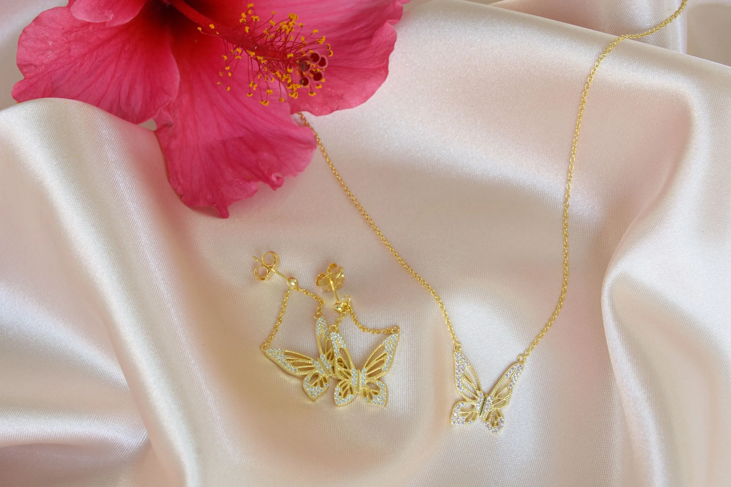 Graceful Spirit Butterfly Earrings, White Rhodium with CZ Diamond Pave