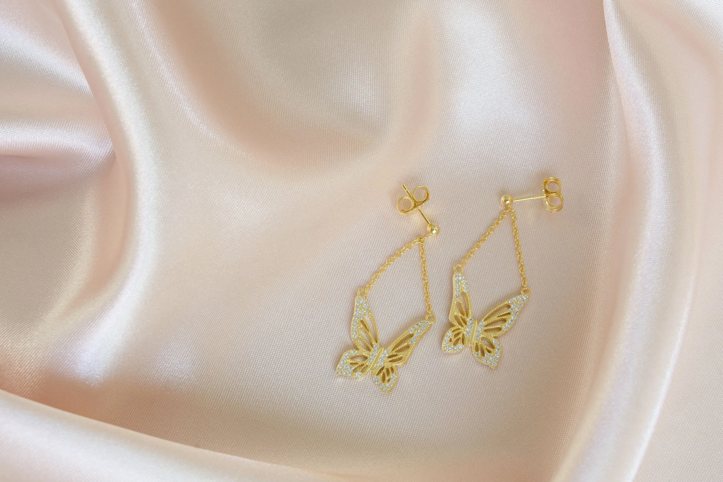 Graceful Spirit Butterfly Earrings, White Rhodium with CZ Diamond Pave