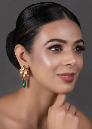 Green Pink Beaded Kundan Inspired Earrings