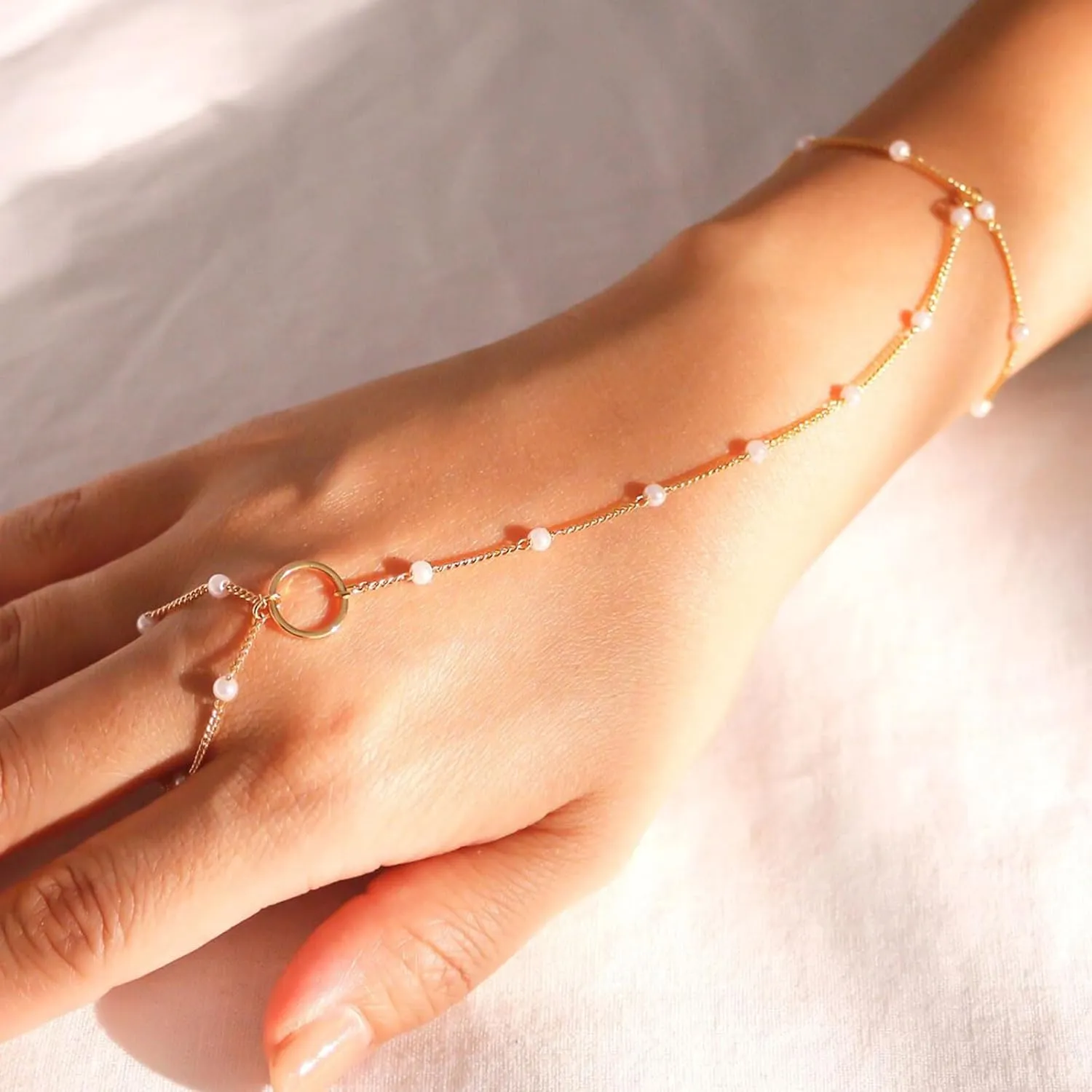 Hand Chain Bracelet for Women Dainty Gold Bracelets Ring Bracelet Hand Chain Jewelry Gifts for Women Trendy 2025