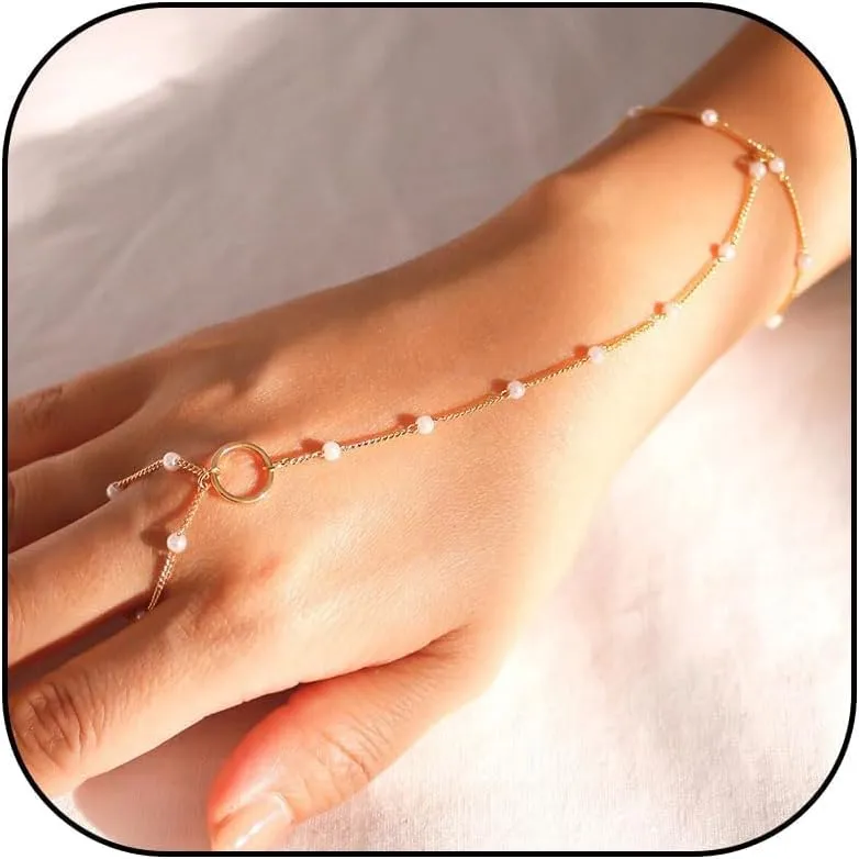 Hand Chain Bracelet for Women Dainty Gold Bracelets Ring Bracelet Hand Chain Jewelry Gifts for Women Trendy 2025