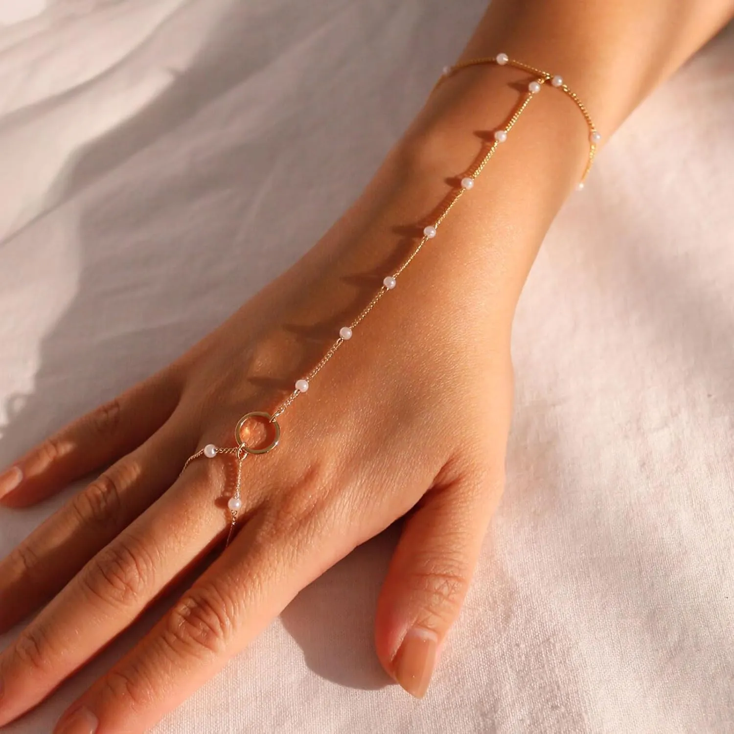 Hand Chain Bracelet for Women Dainty Gold Bracelets Ring Bracelet Hand Chain Jewelry Gifts for Women Trendy 2025