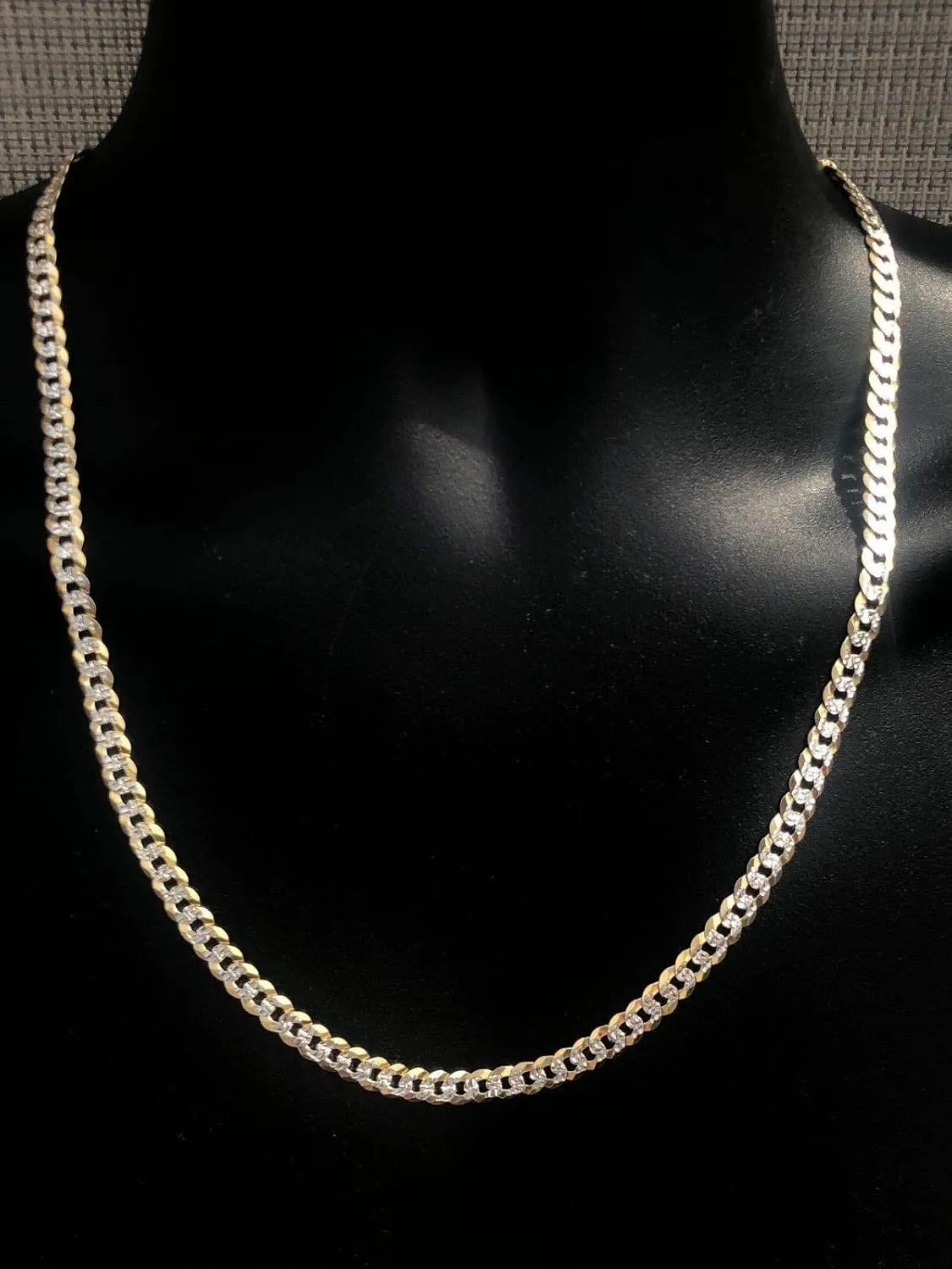 HarlemBling Men's Flat Cuban Chain Or Bracelet - 6mm - 14k Gold Over Solid 925 Sterling Silver - Made In Italy - Two Tone Diamond Cut